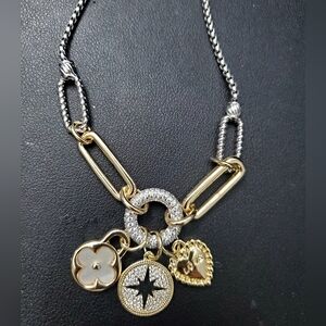 Gold and Silver Charm Necklace 14k Gold Plated Water Resistant